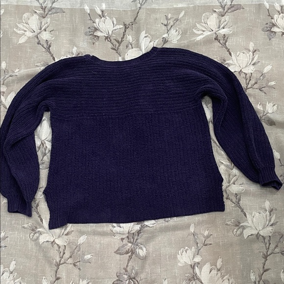 Free People Navy Ribbed Crewneck Sweater with puffy sleeves 100% Cotton sz small - Picture 7 of 16